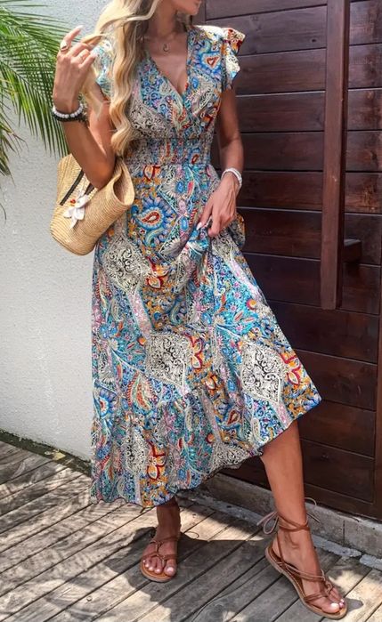 NOWA damska letnia sukienka maxi w stylu boho, rozm. M/L