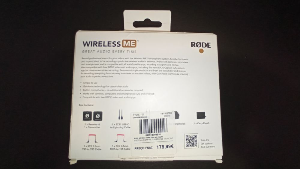 Microfone Sem Fios c/ Microfone Integrado no Recetor