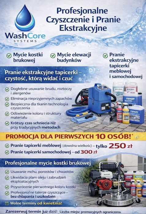 Mycie kostki brukowej, elweacji budynków, pranie tapicerki