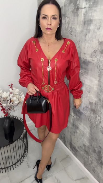 Sukienka Lola Blanka czerwona z ekoskórki