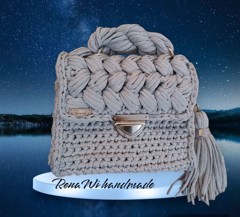 Torebka handmade srebrna nitka