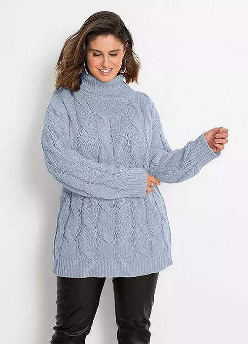 B.P.C sweter z golfem niebieski w warkocze ^36/38