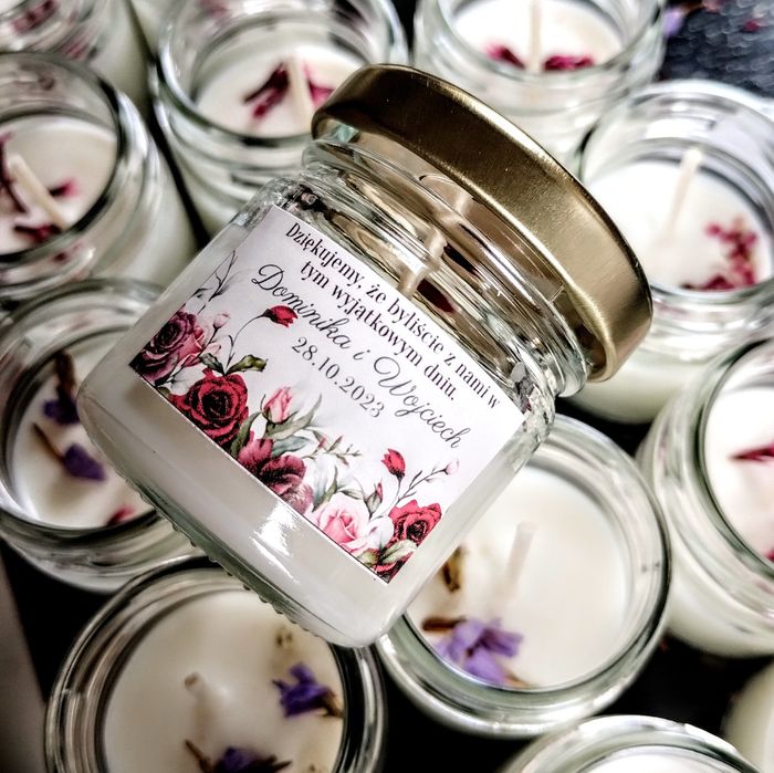 Świeczki sojowe upominki podziękowania dla gości ślub wesele komunia