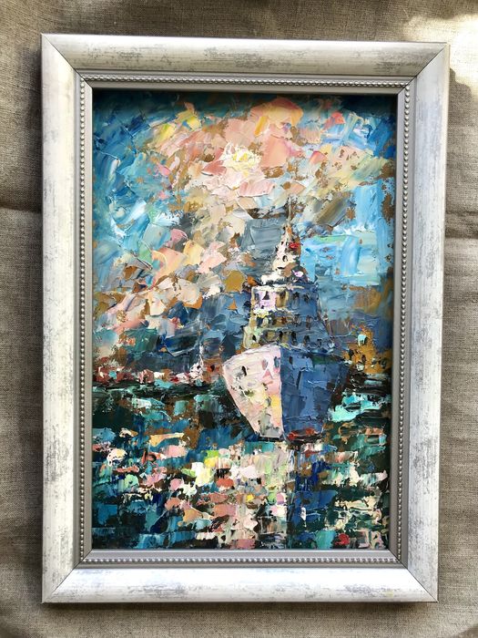 Картина Море Маслом Венеция Корабль Лодки Морской Пейзаж Город Живопис