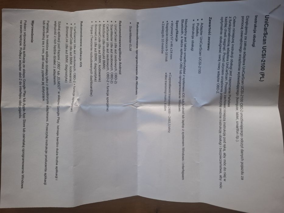 Interfejs diagnostyczny UniCarScan UCSI-2100 kabel BMW