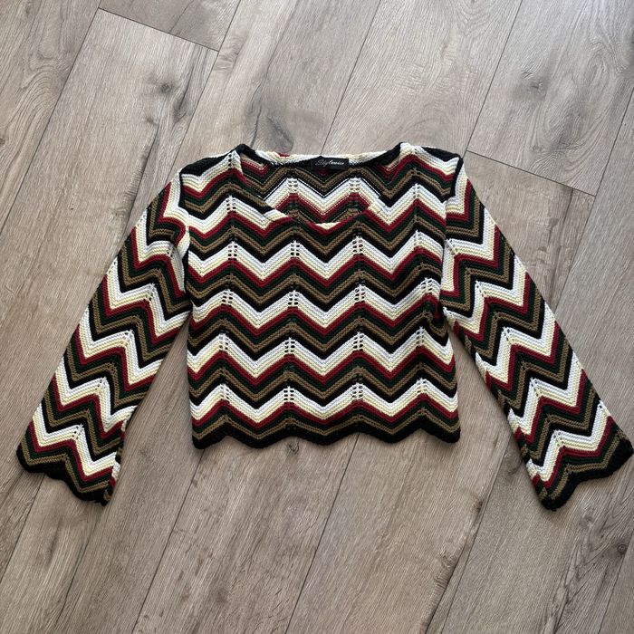 kolorowy ażurowy sweterek haftowany m/l handmade unikatowy