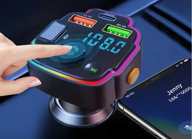 Transmiter samochodowy bluetooth fm mp3 2x usb + usb-c ładowarka