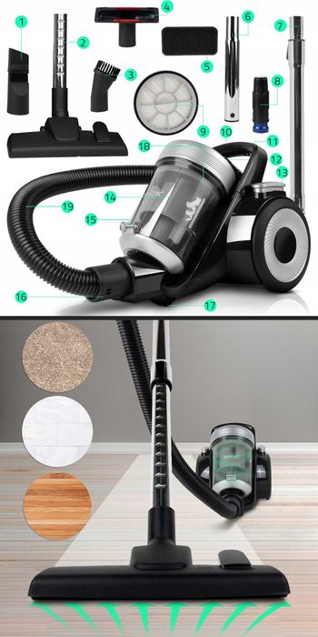 odkurzacz bezworkowy cyklonowy domowy hepa 12w1 mały mocny lekki