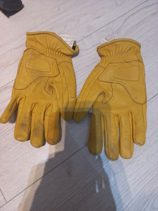 Rękawice z naturalnej skóry na rower lub motorżółte