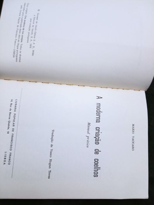 A moderna criação de coelhos: Manual prático	Mario Vaccaro	1976