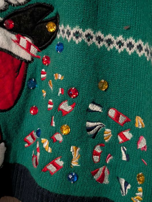 Sweter świąteczny Jolly Sweaters L –zielony jednorożec cekiny