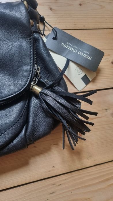 Nowa torebka Marco Mazzini czarną skórzana przez ramię z ch