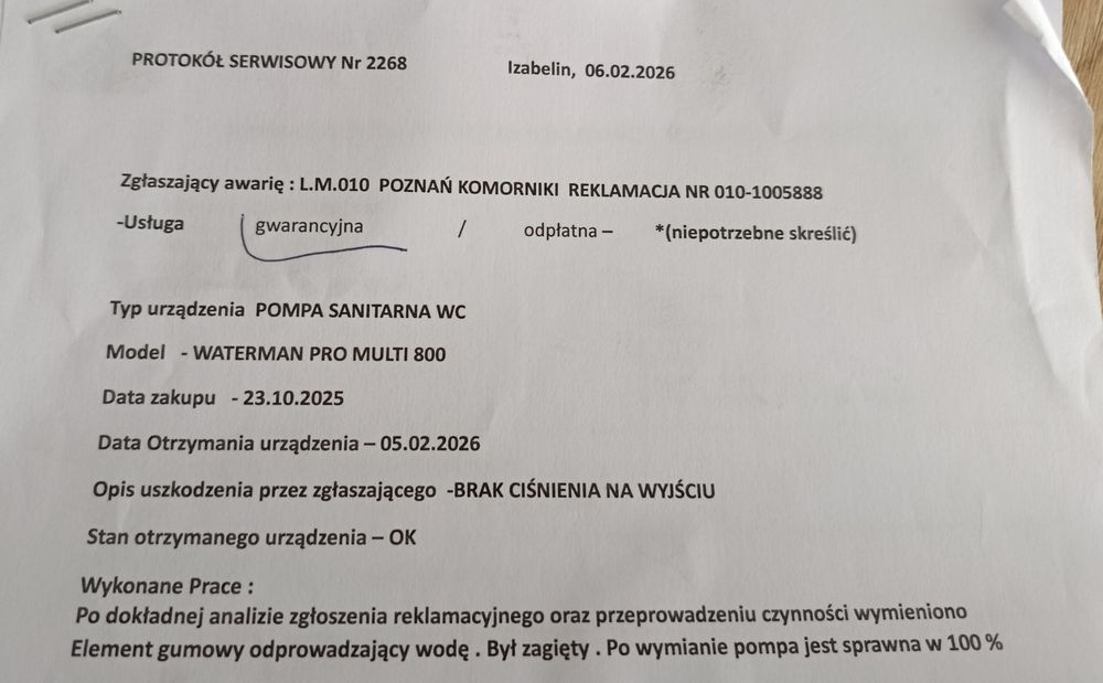 Pompo-rozdrabniacz  WC PRO MULTI 800W WATERMANPRO młynek do toalety