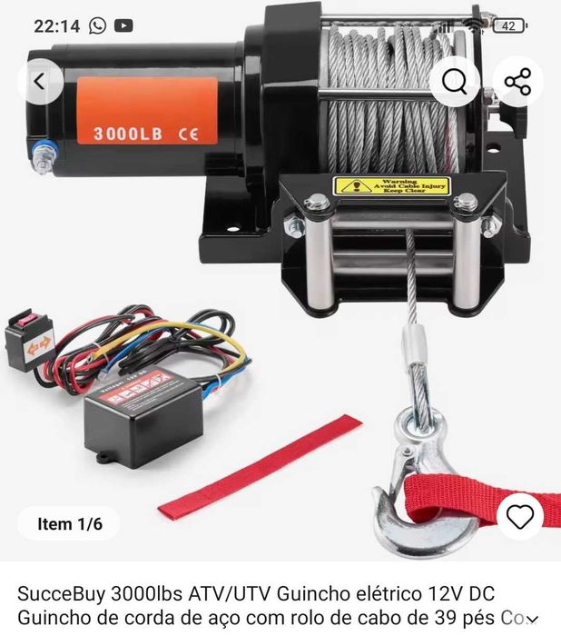 Guincho com motor elétrico. Poder de tracção máxima 1300 kg.
