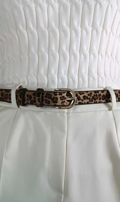 Skórzany Pasek wzór Panterka Damski