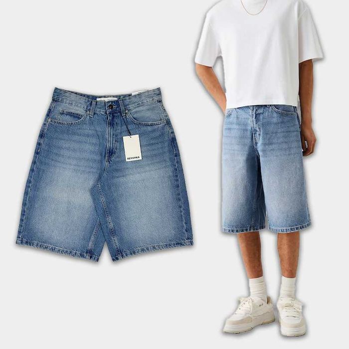 Джинсові шорти BERSHKA Baggy Fit Denim Shorts (S) Сині Чоловічі Широкі Скейтерські Скейт На Літо Нові Оригінал
