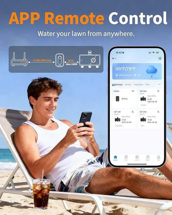 Diivoo 3 Zone WiFi Water Timer with Brass Inlet, Smart Sprinkler Hose Timer 3 Outlets Compatible with Alexa/Google Assistant,, Rain Delay BDMP