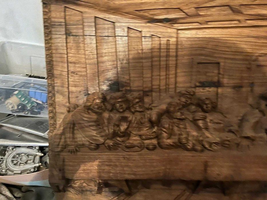 A Última Ceia - Painel Grande Madeira Maciça (100x57cm) - Entalhe Manual