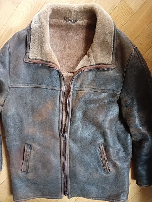 Kurtka skórzana kożuch vintage L/XL skóra owcza shearling sheepskin