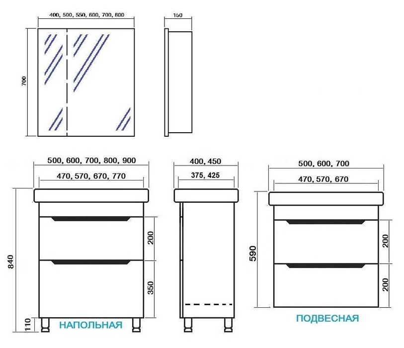 Тумба с умывальником и зеркальный шкаф. Новый набор в ванную комнату