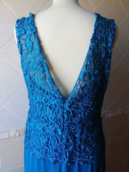 Vestido comprido cerimónia em azul petróleo
