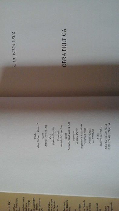A. Oliveira Cruz Obra Poética em 4 Vol. (Completa) Assinado pelo Autor