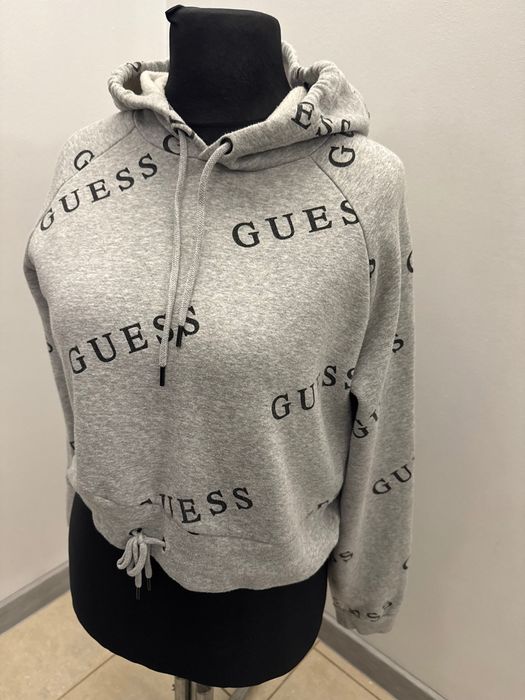 Guess krótka szara bluza z kapturem damska M/L Logowana oversize