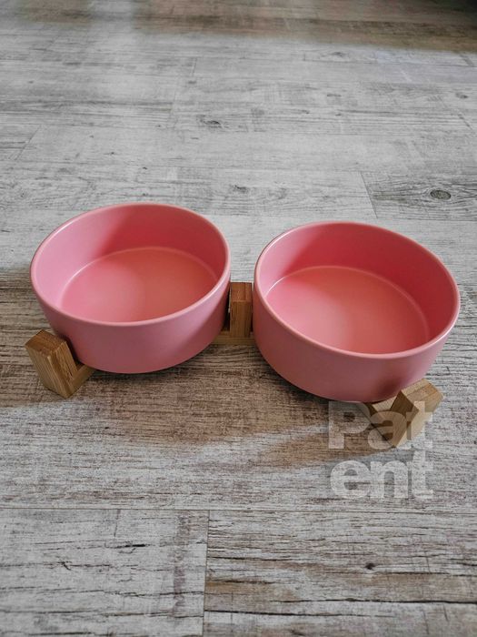 Miski ceramiczne dla psa kota zestaw 2 sztuki x 400 ml różowe