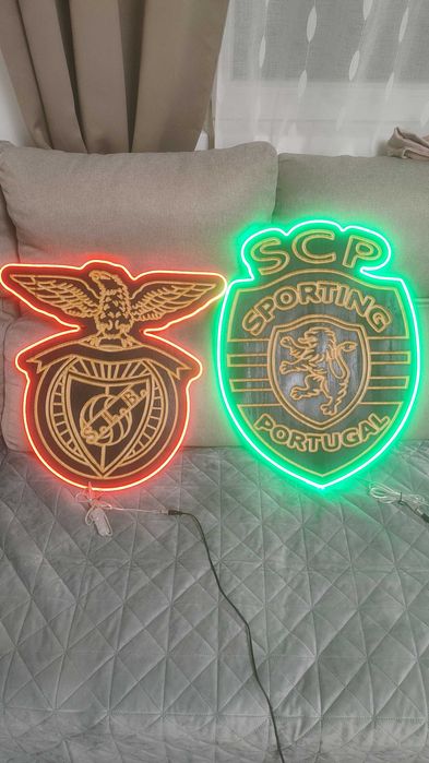Quadros Decorativos LED Neon – Benfica / Sporting (Madeira Gravada)