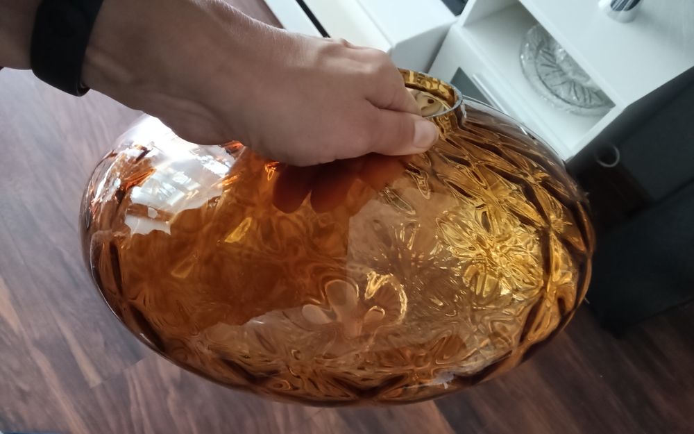 Klosz szkło bursztynowe miodowe pomarańczowe lampa lata 60