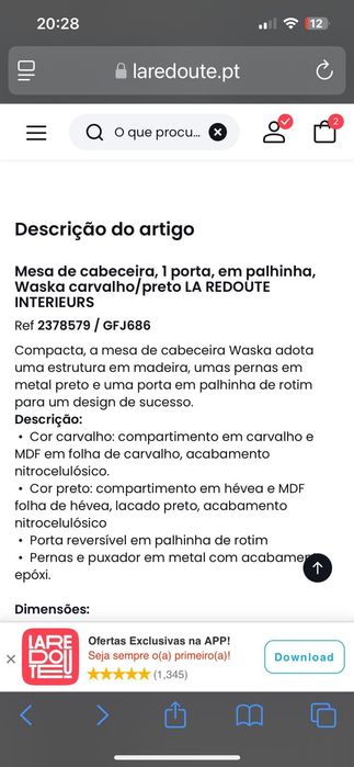 Mesa cabeceira  porta palhinha