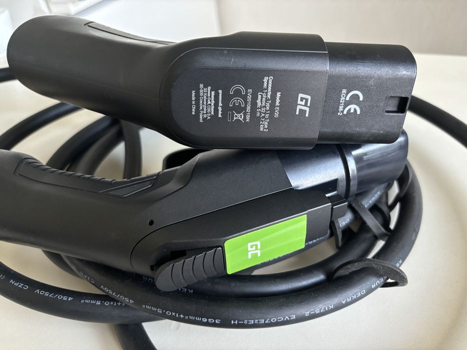 Зарядка для електромобілів і гібридів GreenCell 32A 7,2кВт Type 1 to 2