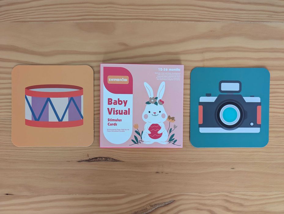 Cartões Visuais Montessori (0-3 Anos) |Alto Contraste, Cores e Padrões, Vocabulário
