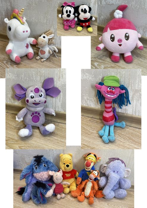 Мʼякі іграшки Disney. Міккі маус і Мінні маус, Нюша , Купер, Лунтик, єдинороги, Вінні Пух і друзі