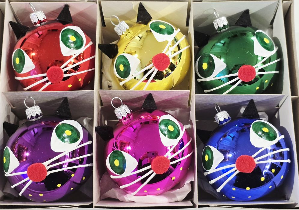 Bombki choinkowe szklane kolorowe kotki 6 szt retro jak prl