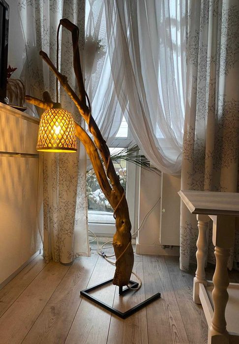 Lampa stojaca, podlogowa, drewniana, handmade, loft