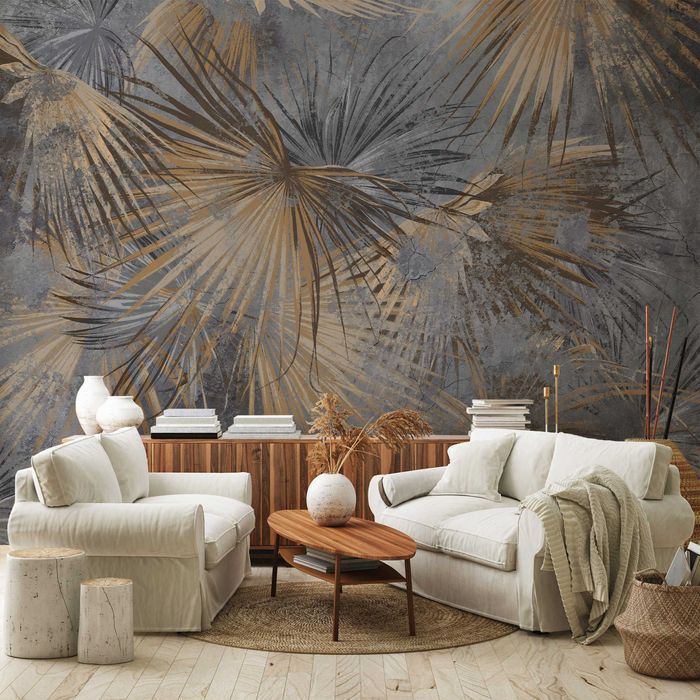 Fototapeta Kwiaty Palmy Ciemna Złoto Glamour 3D Twój Rozmiar + KLEJ