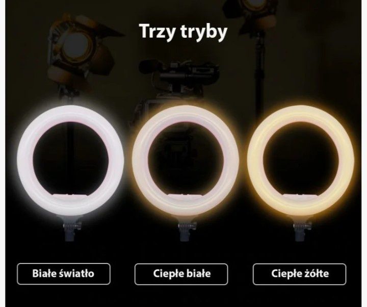 Lampa LED ring pierścieniowa statyw pilot 36W światło ciepłe zimne