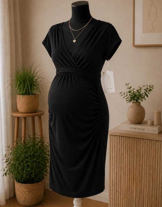 Czarna elastyczna sukienka ciążowa z wiskozy 42 XL