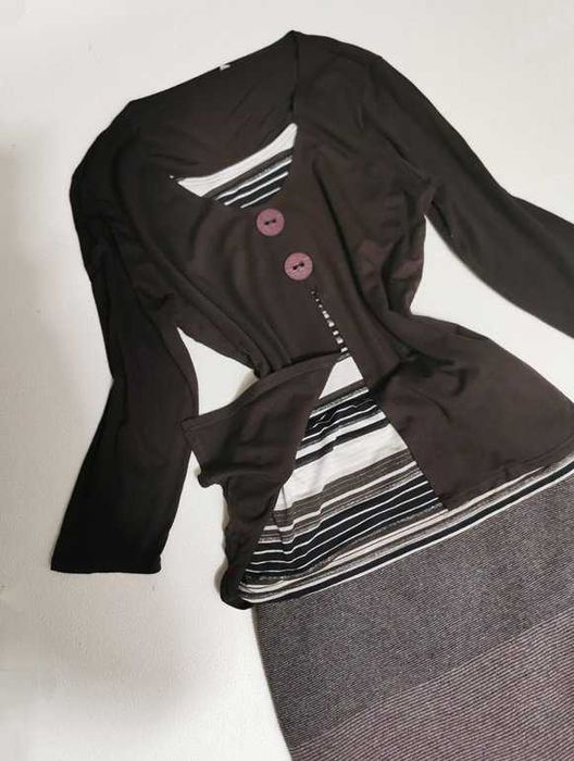 Komplet 2w1 Bluzka Spódnica Garsonka Wiskoza Wełna Retro Vintage L XL