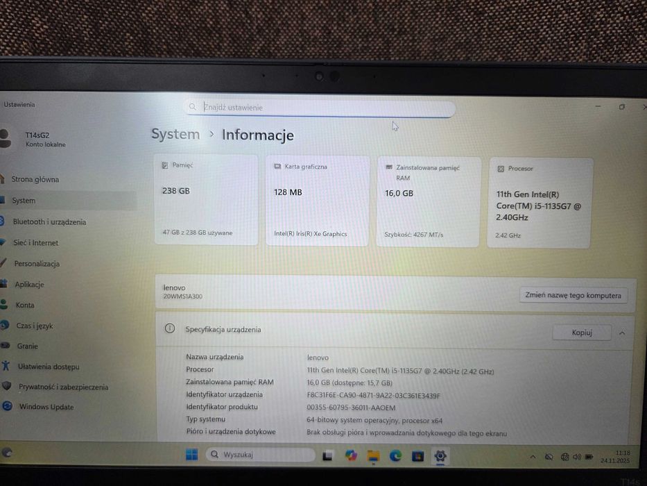 Lenovo ThinkPad T14S Gen 2 i5-1135G7 16GB 256GB SSD FHD W11P