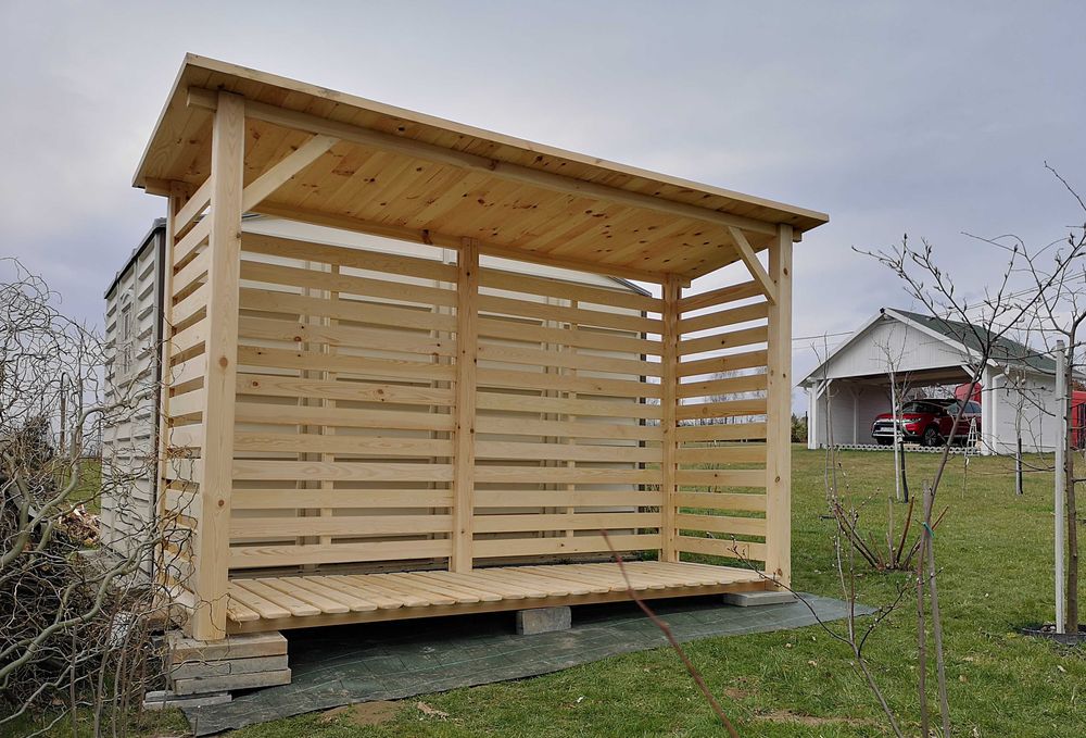 Drewutnia ogrodowa  3,14 x 1,1m, wiata na drewno  z dachem prostym