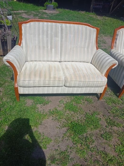 Sofa 2-osobowa + fotel, zestaw retro PRL