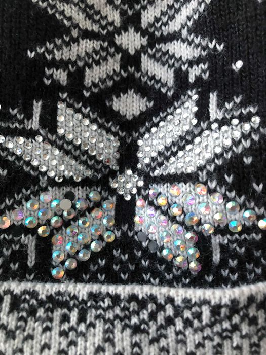 Шапка и шарф тёплый зимний набор с бубоном и узором шерсть 60% LEKS