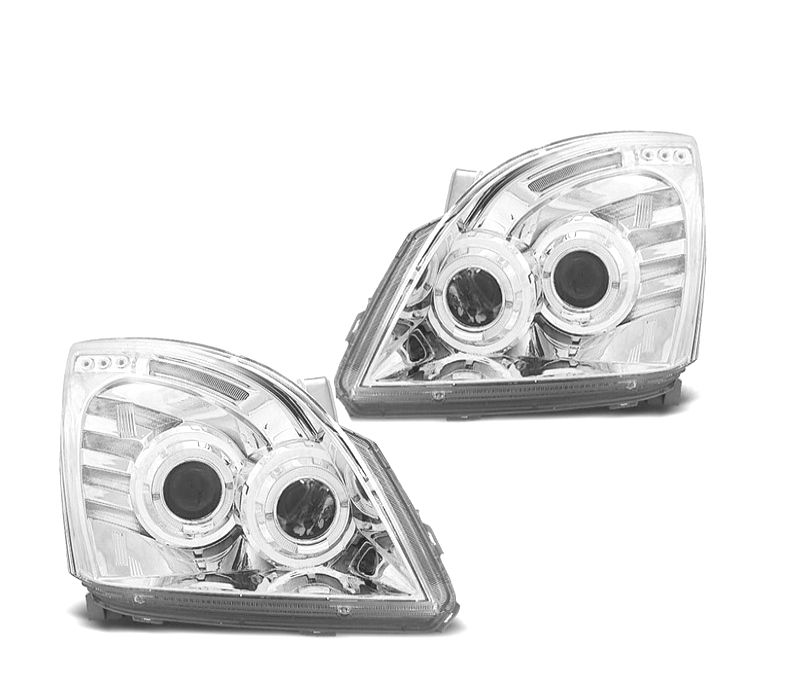 FAROIS FRONTAIS TOYOTA LAND CRUISER FJ120 03-09 ANGEL EYES FUNDO CROMADO