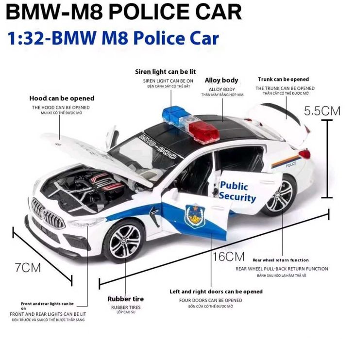 Metalowy model samochodu BMW M8 Police. samochód bez pudełka
