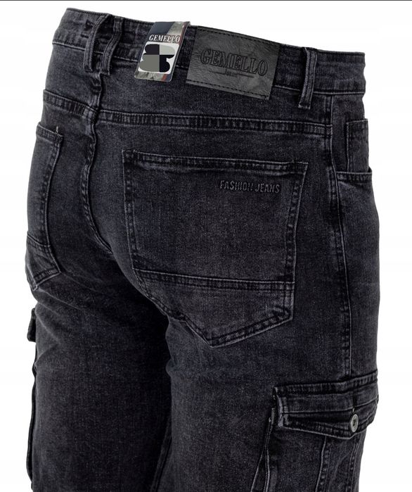 Spodnie męskie Bojówki jeans Kieszenie Bawełniane Szare Pas 102-110cm