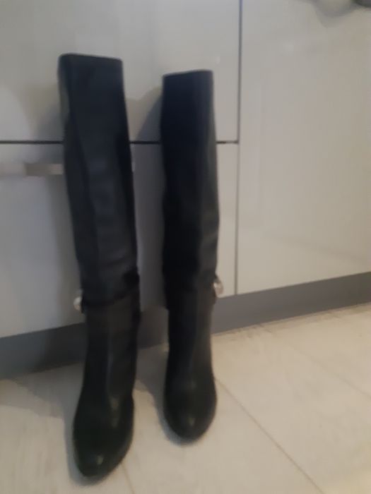 Kozaki na obcasie. Skóra,  Brąz. 38. Made in Italy