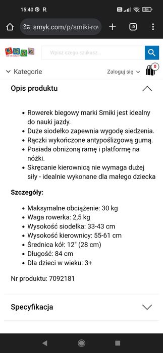 Rowerek biegowy smiki