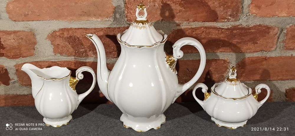 Porcelana SORAU CARSTENS Garnitur Żary Dzbanek Cukiernica Mlecznik